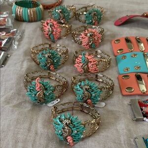 Seahorse Charm Bracelet in Turquoise and Coral